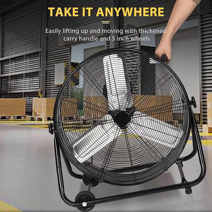 40 Inch High Velocity Industrial Floor Fan with Metal Construction, 24800CFM Heavy Duty Drum Fan for Garage Shop Warehouse
