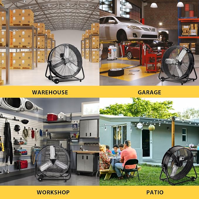 40 Inch High Velocity Industrial Floor Fan with Metal Construction, 24800CFM Heavy Duty Drum Fan for Garage Shop Warehouse