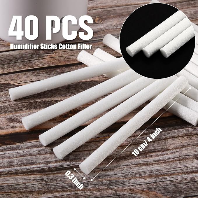 40 Pieces Humidifier Filter Cotton Refill Travel Mini Humidifier Filters Sticks Car Filters Replacement Parts for Portable