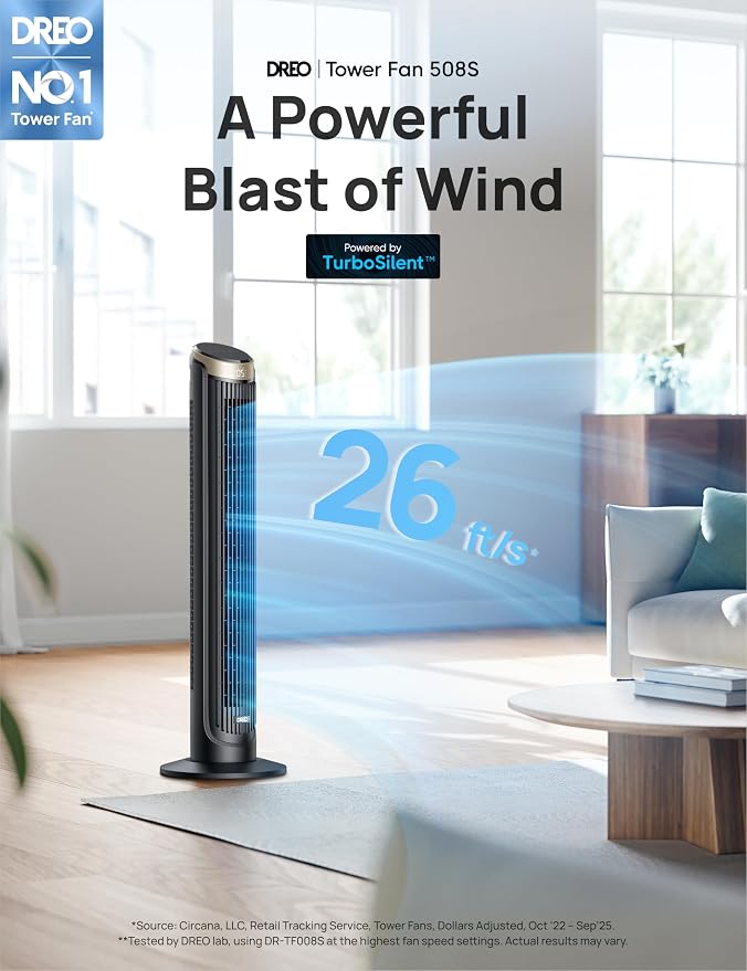 40'' WiFi Tower Fan, 26ft/s High-Speed Cooling, Quiet Floor Fan with Remote, 90° Oscillating Fan, 4 Modes, 12H Timer, Touch