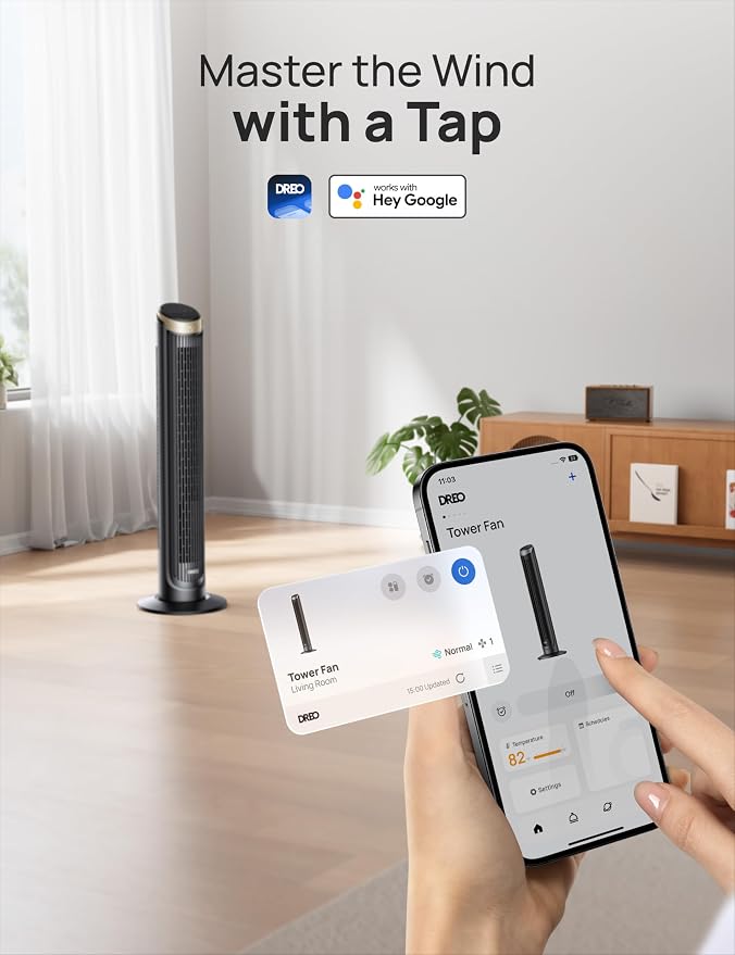 40'' WiFi Tower Fan, 26ft/s High-Speed Cooling, Quiet Floor Fan with Remote, 90° Oscillating Fan, 4 Modes, 12H Timer, Touch