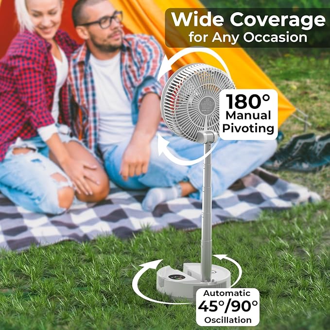 40000mAh Battery Operated Camping Fan - 106Hrs Rechargeable Oscillating Table Fan with Light & Timer, 9 Speeds Portable