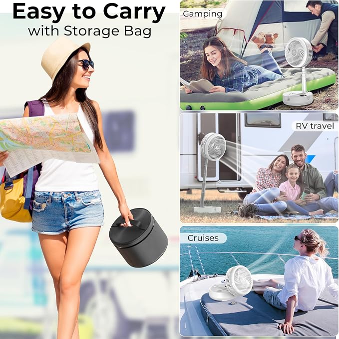 40000mAh Battery Operated Camping Fan - 106Hrs Rechargeable Oscillating Table Fan with Light & Timer, 9 Speeds Portable