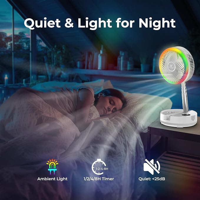 40000mAh Battery Operated Camping Fan - 106Hrs Rechargeable Oscillating Table Fan with Light & Timer, 9 Speeds Portable
