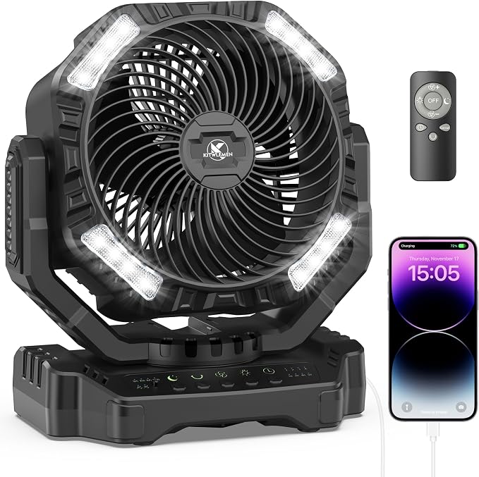40000mAh Battery Powered Camping Fan - 136H Max Cooling, Rechargeable Battery Operated Oscillating Floor Fan with Charger