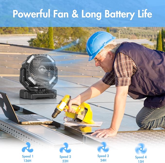 40000mAh Battery Powered Camping Fan - 136H Max Cooling, Rechargeable Battery Operated Oscillating Floor Fan with Charger