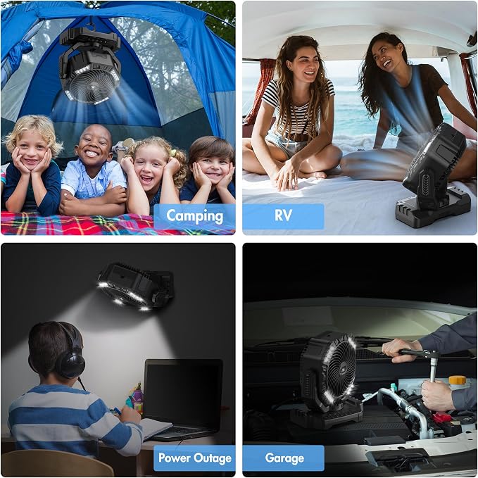 40000mAh Battery Powered Camping Fan - 136H Max Cooling, Rechargeable Battery Operated Oscillating Floor Fan with Charger