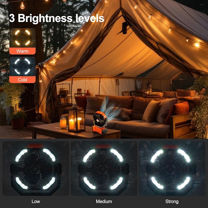 40000mAh Camping Fan with LED Light, Battery Operated Oscillating Desk Fan with Remote & Hook, Rechargeable Outdoor Tent Fan