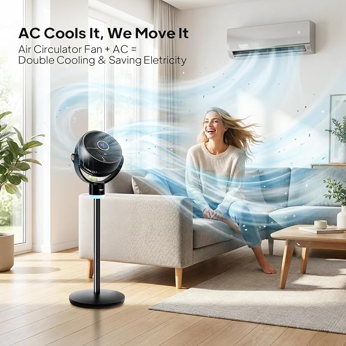 40inch Standing Fan for Bedroom, 120°+90°Omni-directional Oscillating Fan, 3-in-1 Pedestal & Tabletop Fan with 3 Speeds, 12H