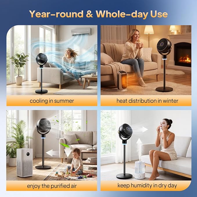 40inch Standing Fan for Bedroom, 120°+90°Omni-directional Oscillating Fan, 3-in-1 Pedestal & Tabletop Fan with 3 Speeds, 12H