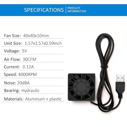 40mm Mini USB Radiator Desk Fan Silent and Efficient 4010 Fan with Included 5mm Aluminum Heat Sink and Thermal, alternate