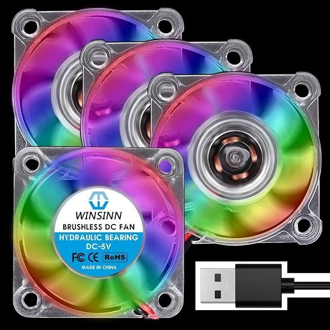 40mm RGB USB Fan 5V, LED Colorful 3D Printer Micro 5 Volt Fans 4010 Hydraulic Bearing, Brushless Cooling 40mmx10mm 2PIN (Pack