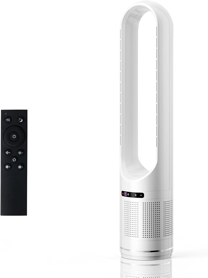 41" Bladeless Tower Fan with Built-in Air Filter, 80°Oscillating Quiet Fan for Bedroom, 8 Speeds, 8H Timer, Remote Control