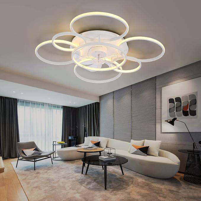 41" Ceiling Fans with Lights, Flush Mount Celing Fan with Led Light and Remote Control for Living Room,Tri-Color Light