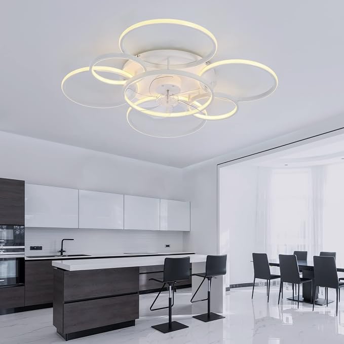 41" Ceiling Fans with Lights, Flush Mount Celing Fan with Led Light and Remote Control for Living Room,Tri-Color Light