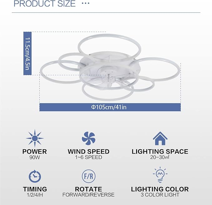41" Ceiling Fans with Lights, Flush Mount Celing Fan with Led Light and Remote Control for Living Room,Tri-Color Light