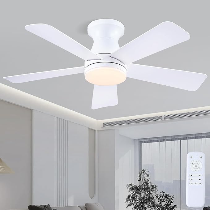 41" Low Profile Ceiling Fans with Lights and Remote, White Indoor Ceiling Fan Light with Quiet Reversible DC Motor,Modern