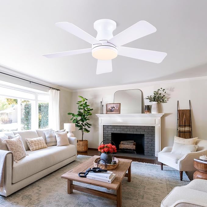 41" Low Profile Ceiling Fans with Lights and Remote, White Indoor Ceiling Fan Light with Quiet Reversible DC Motor,Modern