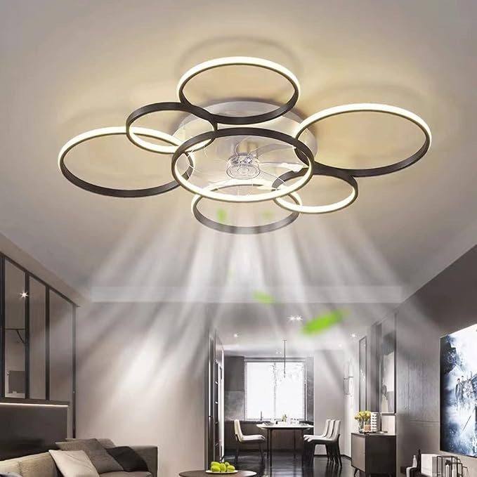 41" Modern Ceiling Fan with Light, Flush Mount Celing Fan with Led Light and Remote Control for Living Room,Tri-Color Light
