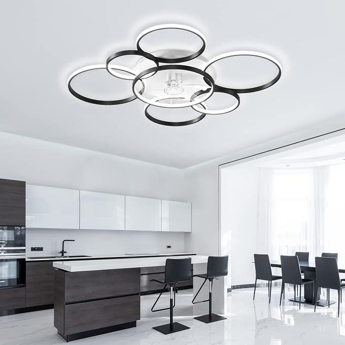 41" Modern Ceiling Fan with Light, Flush Mount Celing Fan with Led Light and Remote Control for Living Room,Tri-Color Light