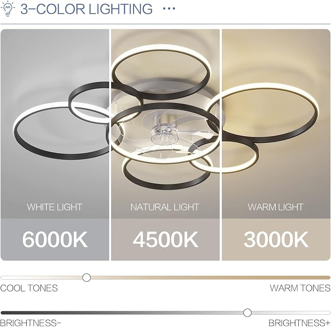 41" Modern Ceiling Fan with Light, Flush Mount Celing Fan with Led Light and Remote Control for Living Room,Tri-Color Light