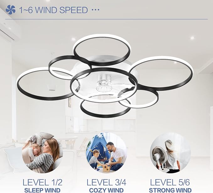 41" Modern Ceiling Fan with Light, Flush Mount Celing Fan with Led Light and Remote Control for Living Room,Tri-Color Light