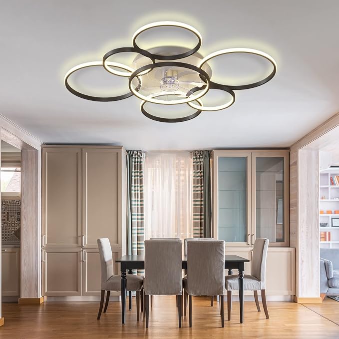 41" Modern Ceiling Fan with Light, Flush Mount Celing Fan with Led Light and Remote Control for Living Room,Tri-Color Light