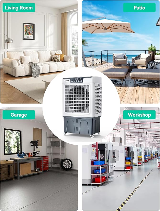 41" Swamp Cooler, 3100CFM Evaporative Air Cooler with 12 Gallon Water Tank, Portable Outdoor Air Conditioner with Remote