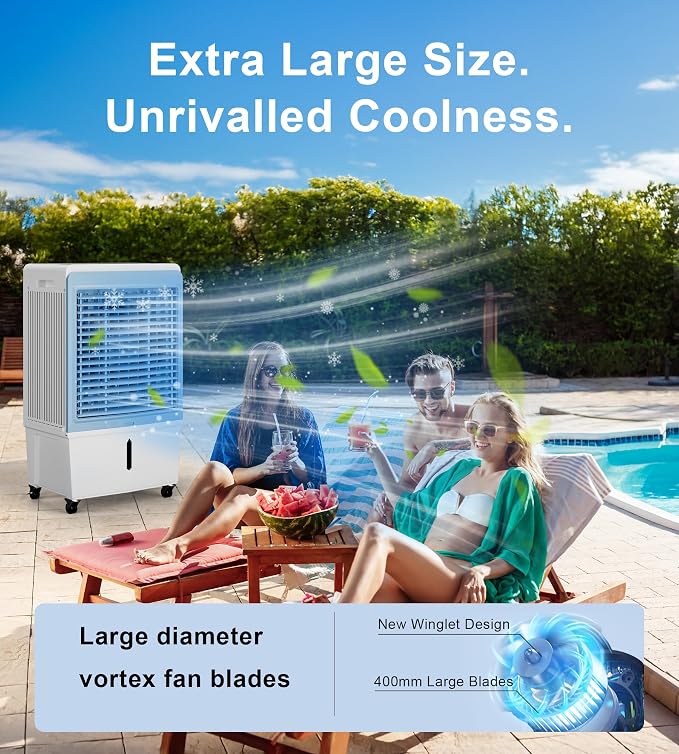 4129CFM Large Swamp Cooler with 11.7-Gal Water Tank,3-IN-1 Evaporative Air Cooler with Remote Control,4 Ice Packs,12H Timer
