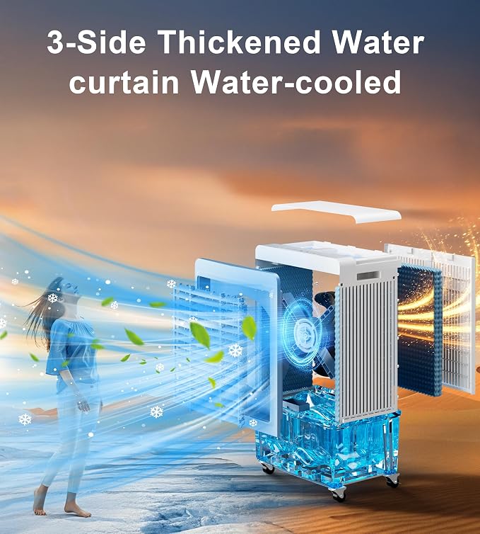 4129CFM Large Swamp Cooler with 11.7-Gal Water Tank,3-IN-1 Evaporative Air Cooler with Remote Control,4 Ice Packs,12H Timer