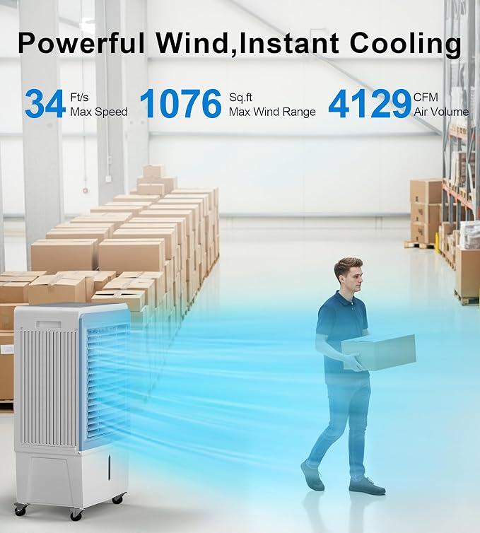 4129CFM Large Swamp Cooler with 11.7-Gal Water Tank,3-IN-1 Evaporative Air Cooler with Remote Control,4 Ice Packs,12H Timer