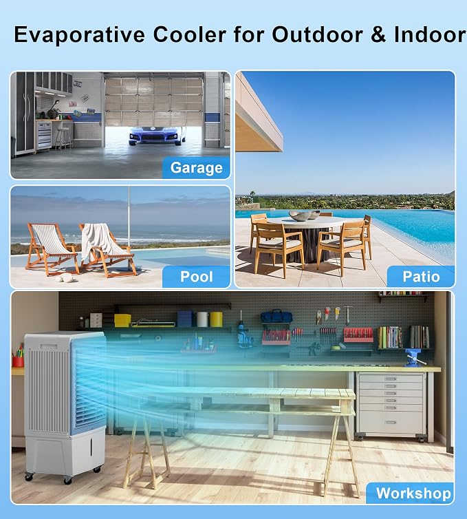 4129CFM Large Swamp Cooler with 11.7-Gal Water Tank,3-IN-1 Evaporative Air Cooler with Remote Control,4 Ice Packs,12H Timer