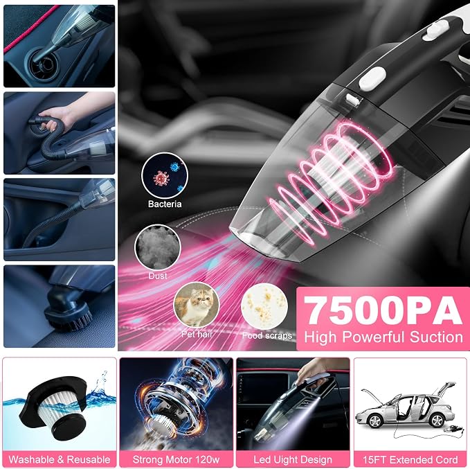 41Pcs Car Cleaning Wash Kit Interior Detailing Cleaner Kit with High Power Handheld Vacuum, Collapsible Bucket, Windshield