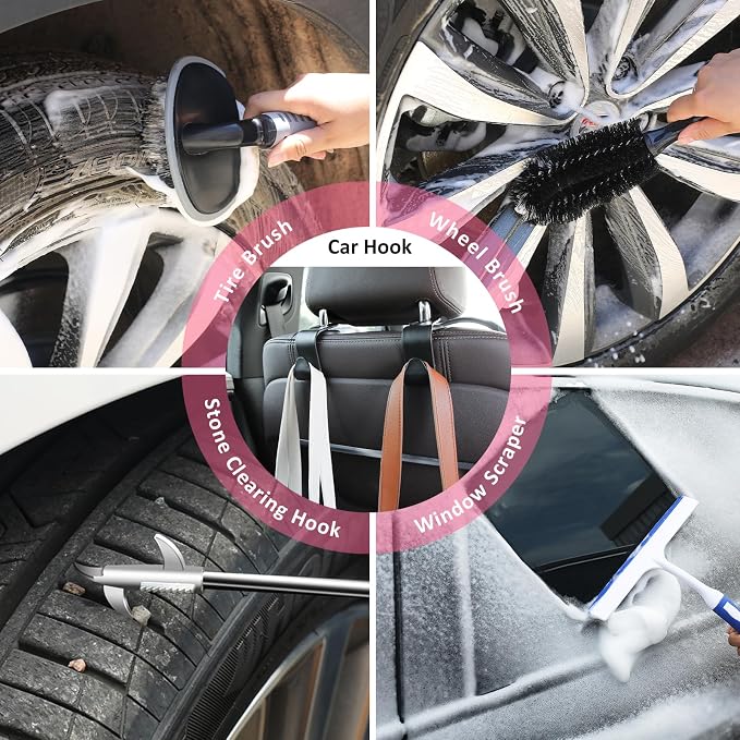 41Pcs Car Cleaning Wash Kit Interior Detailing Cleaner Kit with High Power Handheld Vacuum, Collapsible Bucket, Windshield