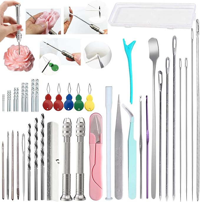 41PCS Mold Punch Wicking Needle Tools Inserting Tool for Candle Making Adjustable Punch Needle Long Silicone