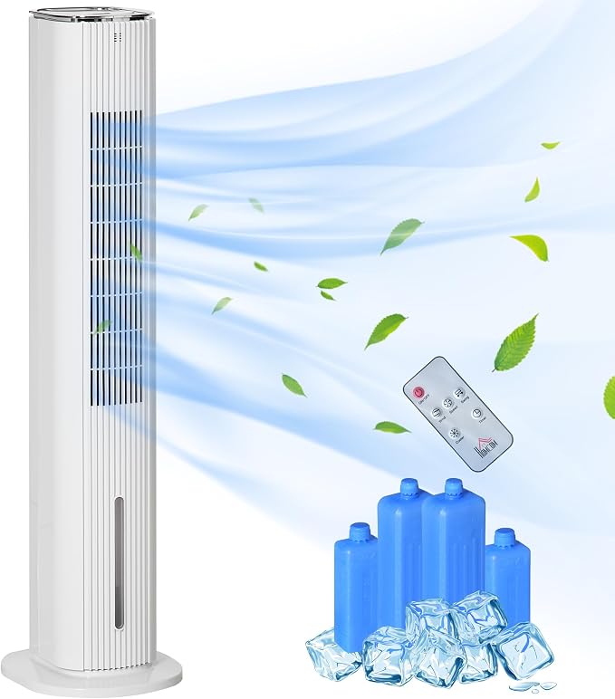 42" 3-In-1 Evaporative Air Cooler, Ice Cooling Fan with Humidifier and with Water Tank, 60° Oscillating Portable Swamp Cooler