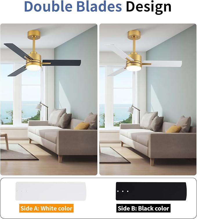 42'' Black and Gold Ceiling Fans with Lights and Remote, 6 Speed Low Profile Modern Ceiling Fan with Quiet DC, alternate view