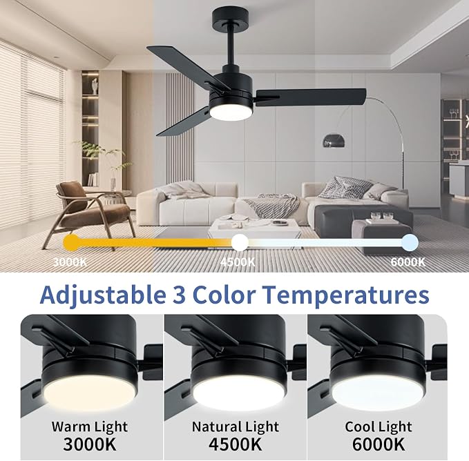 42'' Black Ceiling Fans with Lights and Remote, 6 Speed Low Profile Modern Ceiling Fan with Quiet DC Motor for Indoor Outdoor