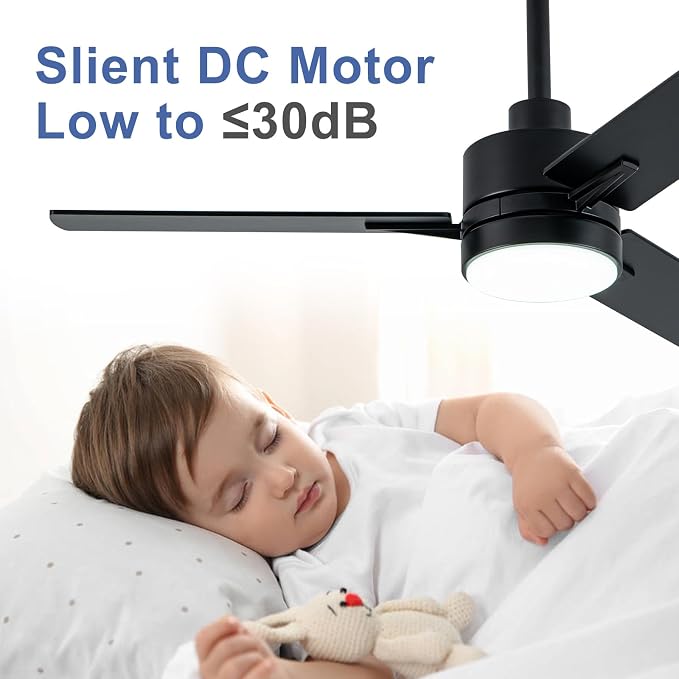42'' Black Ceiling Fans with Lights and Remote, 6 Speed Low Profile Modern Ceiling Fan with Quiet DC Motor for Indoor Outdoor