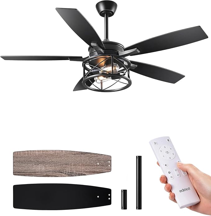 42“ Black Farmhouse Ceiling Fans with Lights, Remote Control, Dimmable, 6 Speeds, 5 Wood Blades, DC Reversible Motor, Timer
