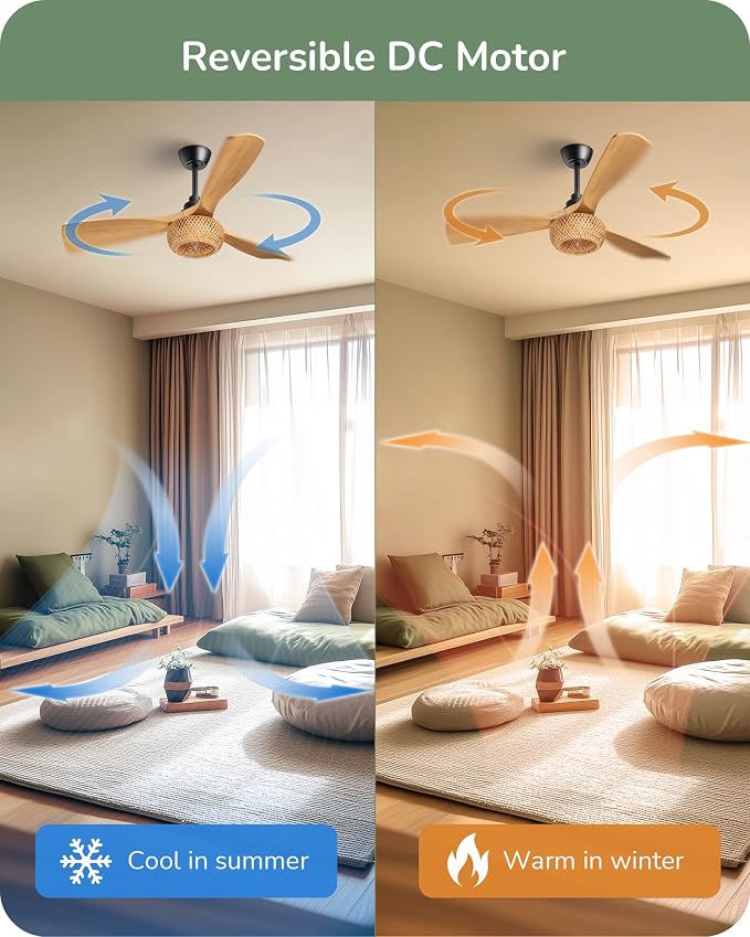42“ Boho Chic Ceiling Fans with Lights, Bamboo Cage, 3-ABS Blades, 10%-100% Dimmable, Timer, Remote Control, 6 Speeds, Indoor