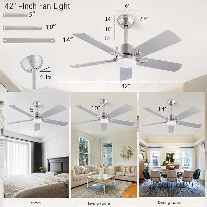 42" Ceiling Fans with Light and Remote,Farmhouse 5 Blades Quiet Reversible DC Motor Ceiling Fan for Modern