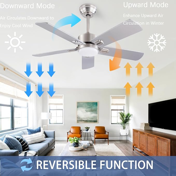 42" Ceiling Fans with Light and Remote,Farmhouse 5 Blades Quiet Reversible DC Motor Ceiling Fan for Modern