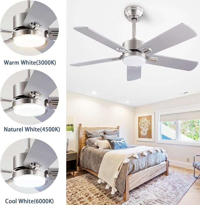 42" Ceiling Fans with Light and Remote,Farmhouse 5 Blades Quiet Reversible DC Motor Ceiling Fan for Modern