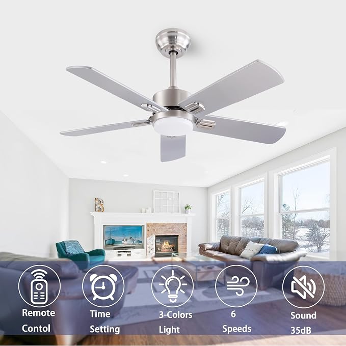 42" Ceiling Fans with Light and Remote,Farmhouse 5 Blades Quiet Reversible DC Motor Ceiling Fan for Modern
