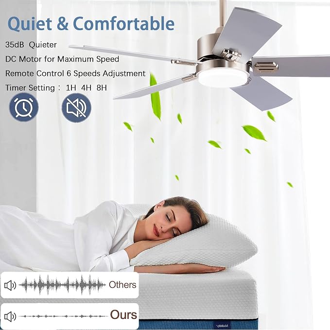 42" Ceiling Fans with Light and Remote,Farmhouse 5 Blades Quiet Reversible DC Motor Ceiling Fan for Modern
