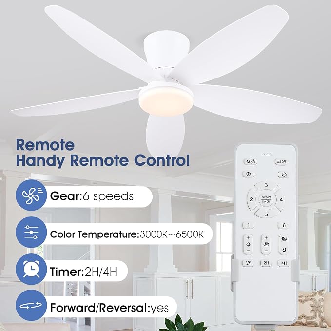 42" Ceiling Fans with Lights-Low Profile Ceiling Fan with Light and Remote/APP Control, Flush Mount, DC, alternate view 2