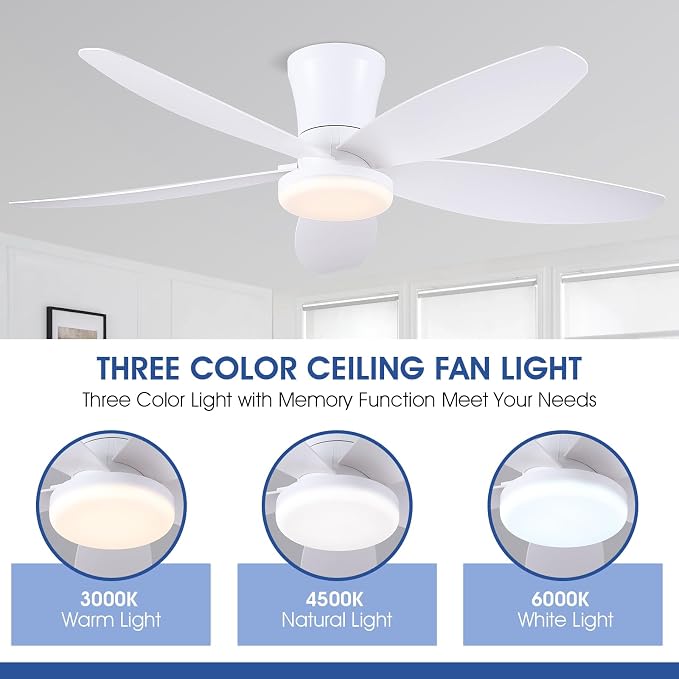 42" Ceiling Fans with Lights-Low Profile Ceiling Fan with Light and Remote/APP Control, Flush Mount, DC, alternate view 3