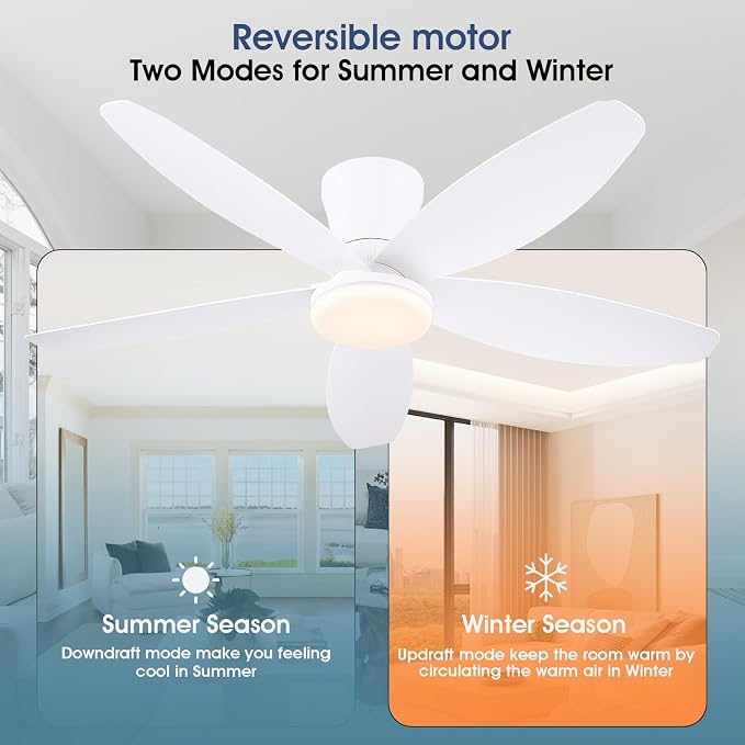 42" Ceiling Fans with Lights-Low Profile Ceiling Fan with Light and Remote/APP Control, Flush Mount, DC, alternate view 4