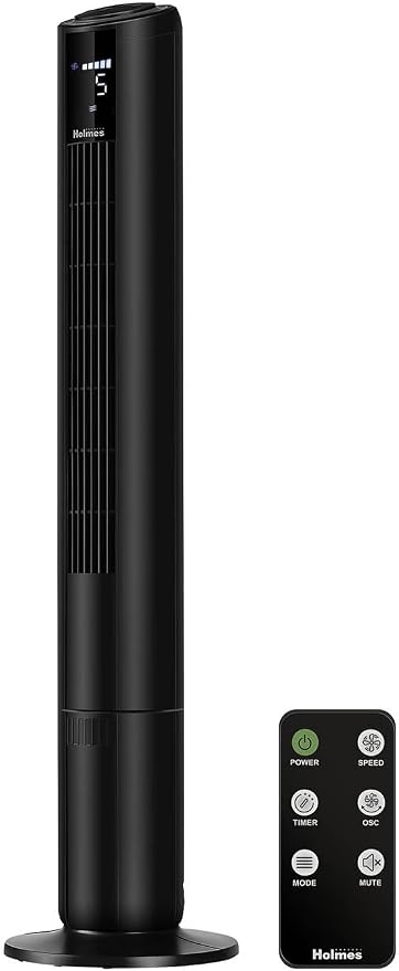 42" Digital Tower Fan, ClearRead Display, 90° Oscillation, 5 Speeds, 4 Modes, 8-Hour Timer, Home, Bedroom or Office, Remote